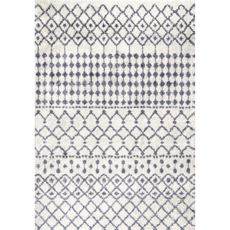 Rudden Moroccan Shag Cream/Blue Gray Rug, Rectangle 3' x 5'