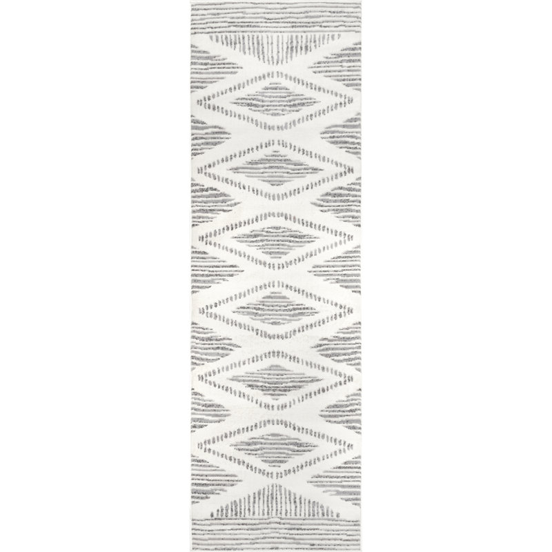 Tapis tribal Marnie pour salon, salle à manger, cuisine, gris clair / ivoire, Tapis de couloir 2 pi 8 po x 8 pi