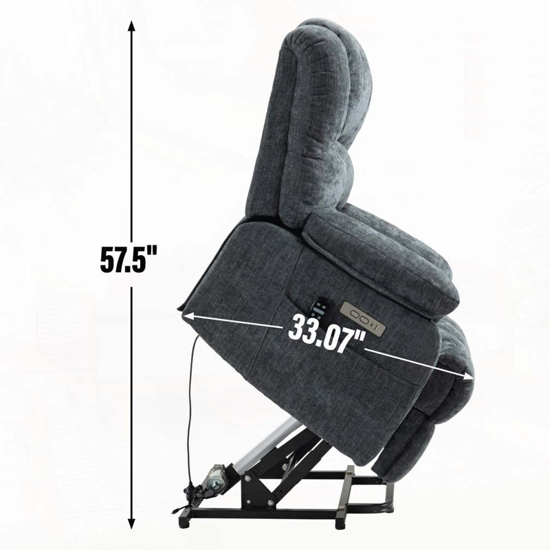 Chenille Power Lift Recliners with Heat Massage, Blue Gray