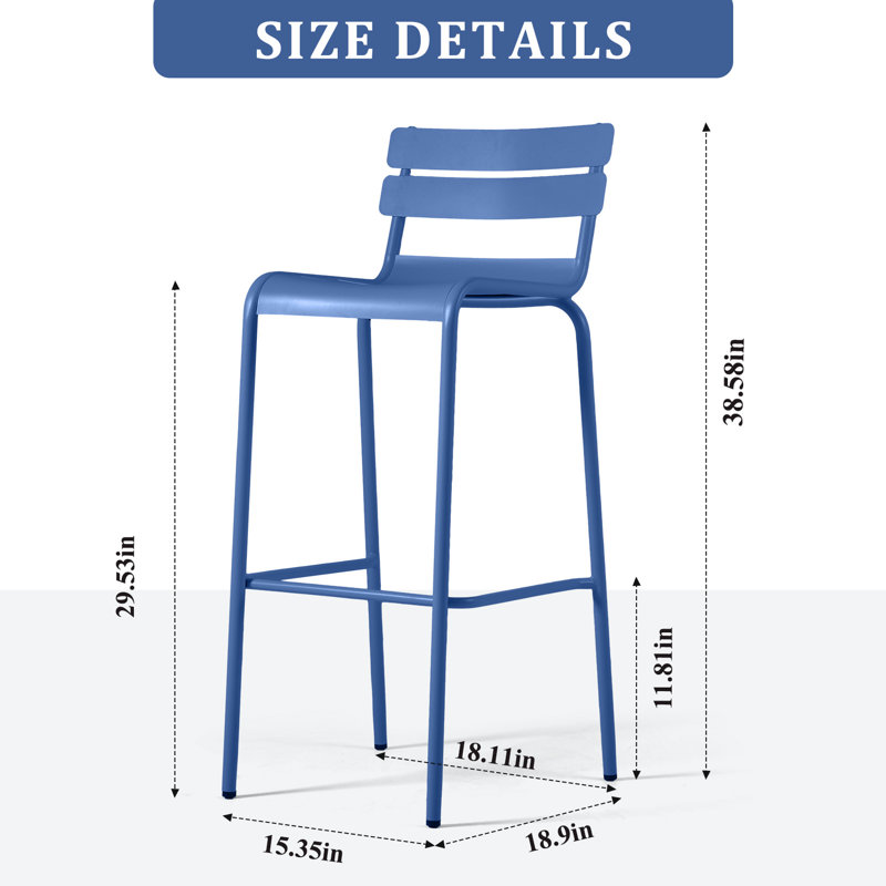 Tabouret d'extérieur Aalexus, Bleu, 31.4"