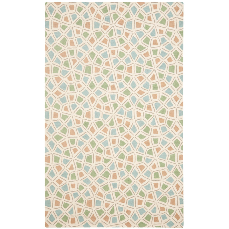 Spring Wheel Martha Stewart Hand Hooked Cotton Pile Geometric Rug, Rectangle 7'9" x 9'9"