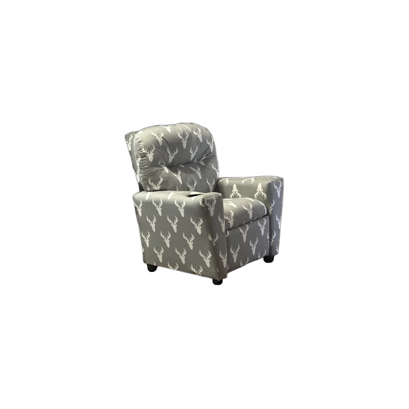 Severn Upholstered Recliner, White/Gray Animal