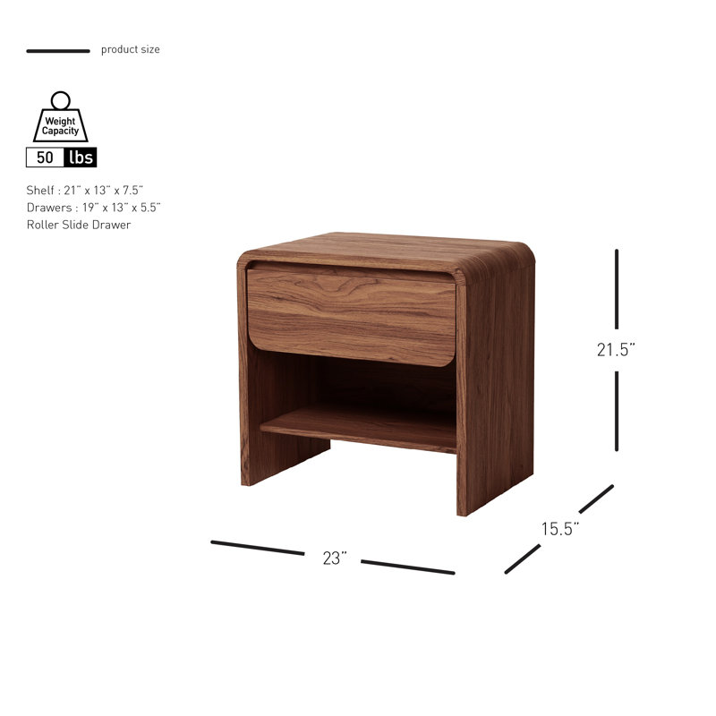 Rickie 1-Drawer End Table with Storage, Walnut