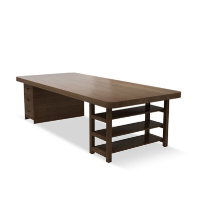 Brown Rectangular Solid Wood Executive Desk