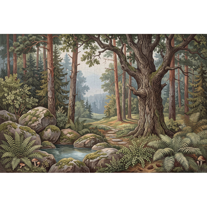 Papier peint forêt paysage, 100 po x 96 po, Peler et coller