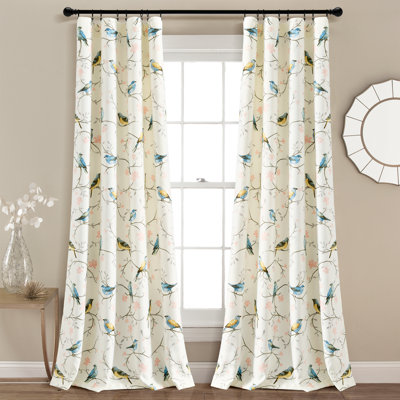 Lush Decor Botanical Bird And Flower Room Darkening Curtain Panels Pair Drapes (Set of 2)