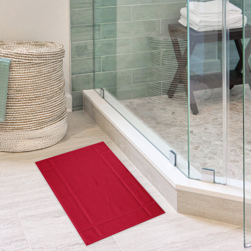 Solid Bath Mat 1350 GSM 100% Cotton for Bathroom Floor, 17" W x 24" L, Red