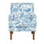 Fauteuil d'appoint floral en bleu et blanc, garniture cloutée, pieds en bois massif, look, idéal pour un coin lecture, fauteuil blanc en mousse haute densité, plusieurs espaces, siège