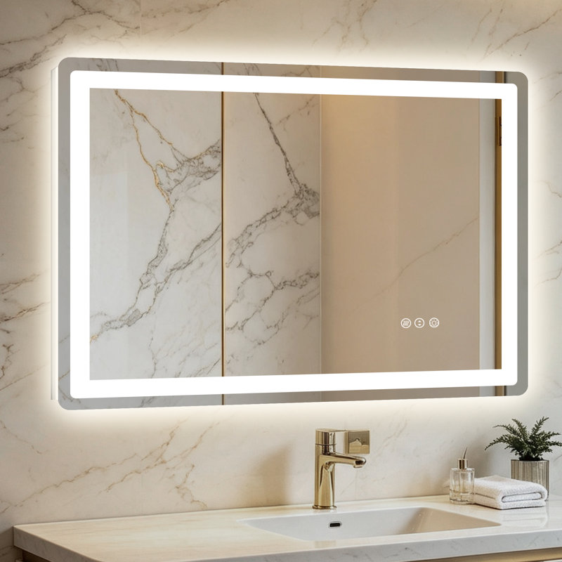 Miroir de salle de bain / meuble-lavabo en verre trempé à DEL certifié UL, 32" x 24"