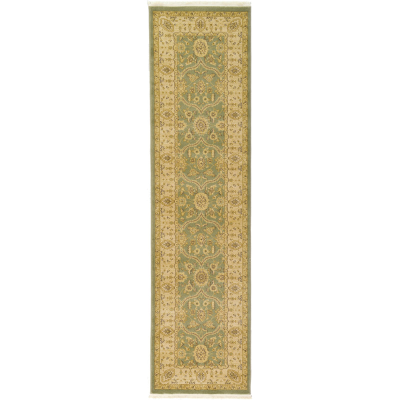 Tapis vert clair / beige Moore, Tapis de couloir 2 pi 7 po x 10 pi