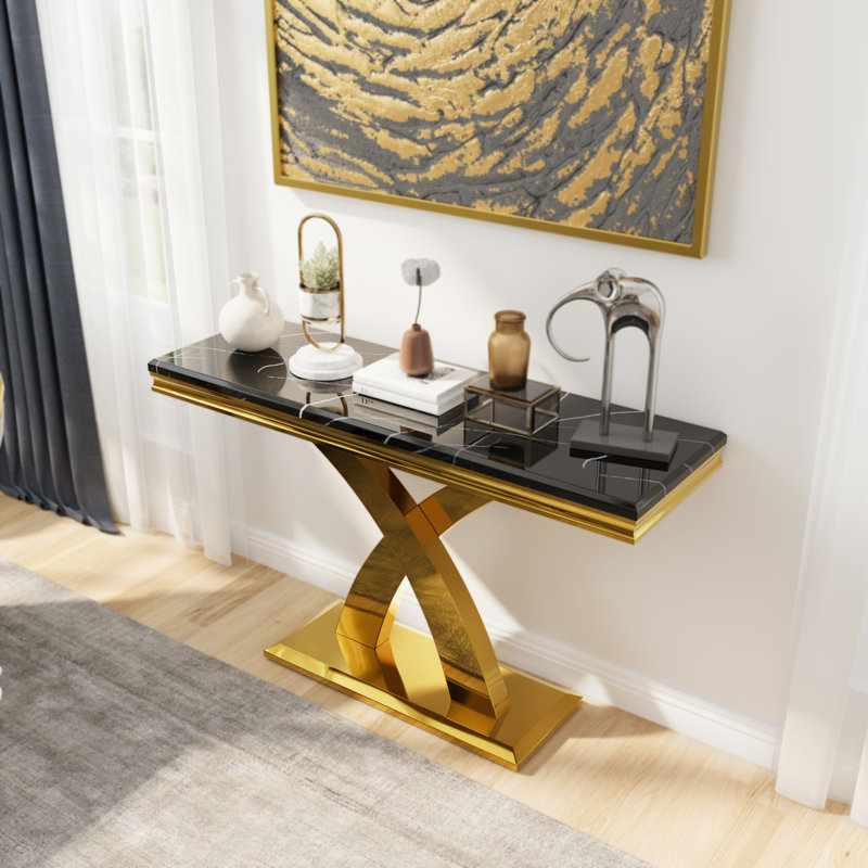 Devendra 50'' Luxury Gold Console Tables with Rich Gold X-Leg 