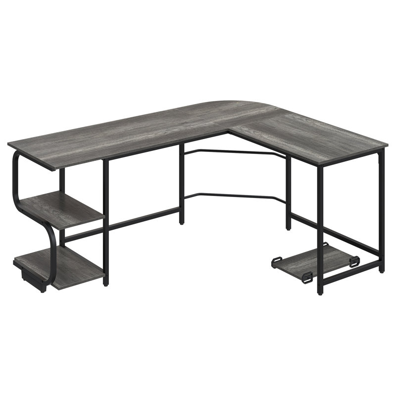 L-Shaped Metal Base Computer Desk, Black Oak/Black, 29.3" H x 68.9" W x 53.1" D