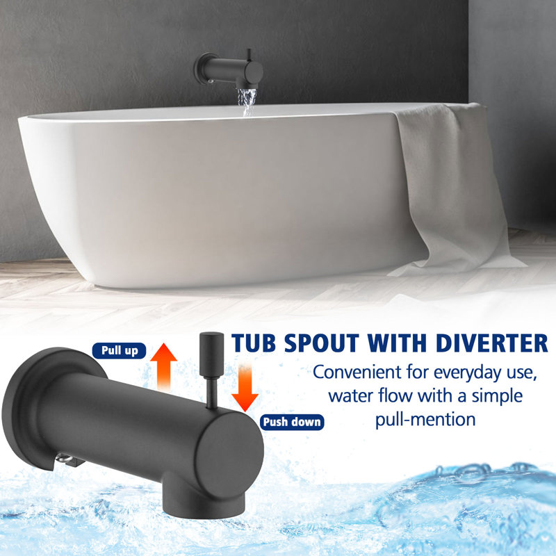 Wall Mounted Tub Spout with Diverter, Matte Black