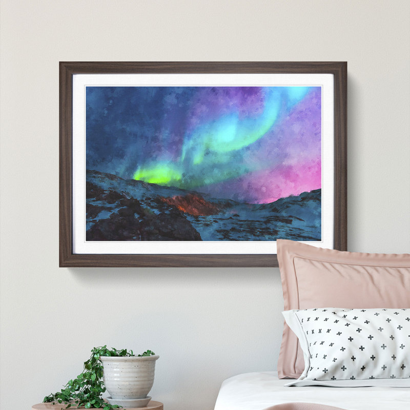 The Northern Lights Aurora Borealis - Picture Frame Painting Print, Walnut Framed, 45cm H x 63cm W x 2cm D