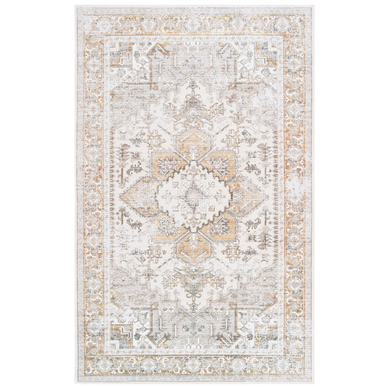 Carrew Machine Washable Non-Slip Area Rug in Beige & Gold, Rectangle 69 x 122cm