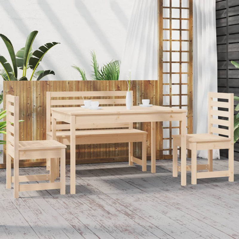 Gerton 4 - Person Wood Patio Dining Set with Rectangular Table, Beige