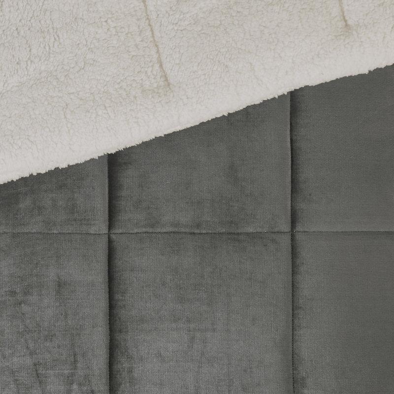 Ensemble d'édredon ultra-doux Alton, Gris anthracite / ivoire, Édredon très grande taille, 2 taies et 2 coussin