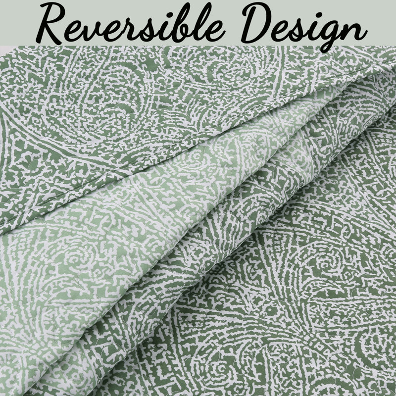 Ensemble de courtepointe réversible en microfibre vert / sauge 3 pièces BB2021-059