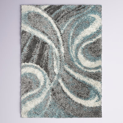 Tapis bleu / gris / blanc en polypropylène à poils longs Farmerville