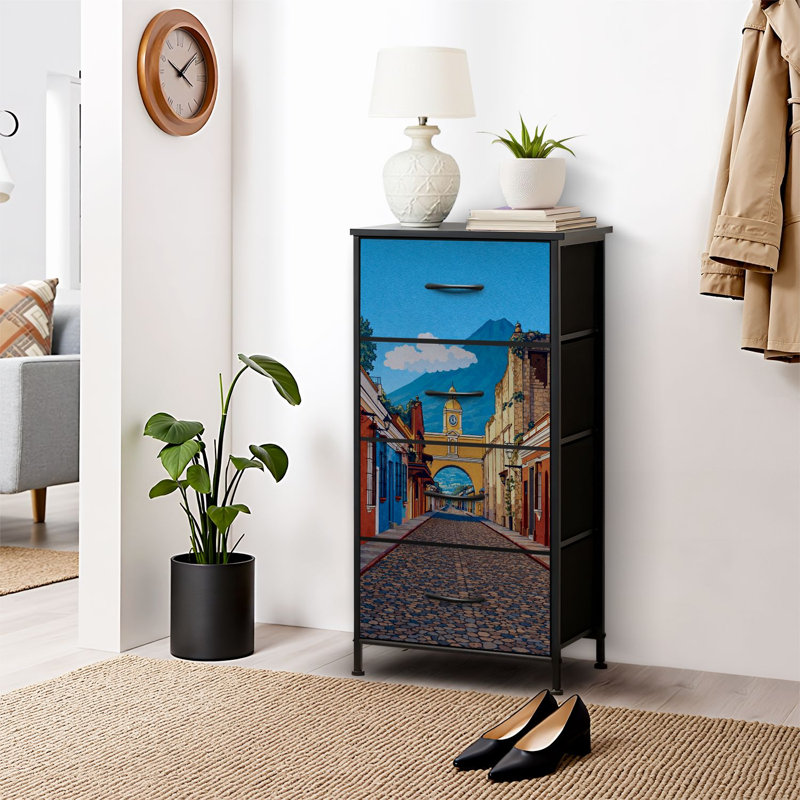 4 Drawer Dresser for Bedroom, Narrow Chest of Drawers, Wooden Top and Study Iron Frame 18"x37.5"-(WxH)