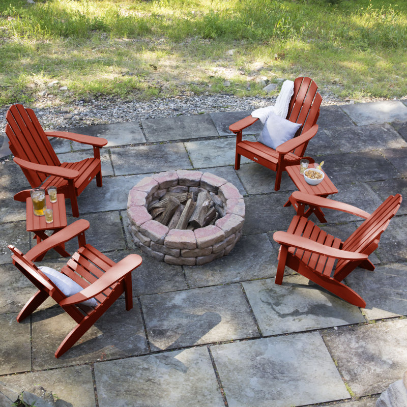 Anette Outdoor Adirondack Chair With Table, Rustic Red