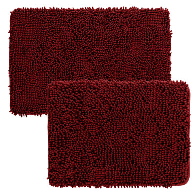 Plymouth Home 2 Piece Bathroom Rug Set - 32x21 Inch and 24x17 Inch Memory Foam Bath Mats with Chenille Shag Top for Stylish Bathroom Decor - Machine Washable Bath Rugs 