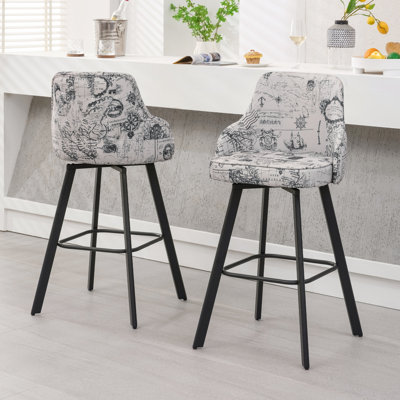 Swivel Linen Upholstered Bar Stools with High Back (Set of 2)