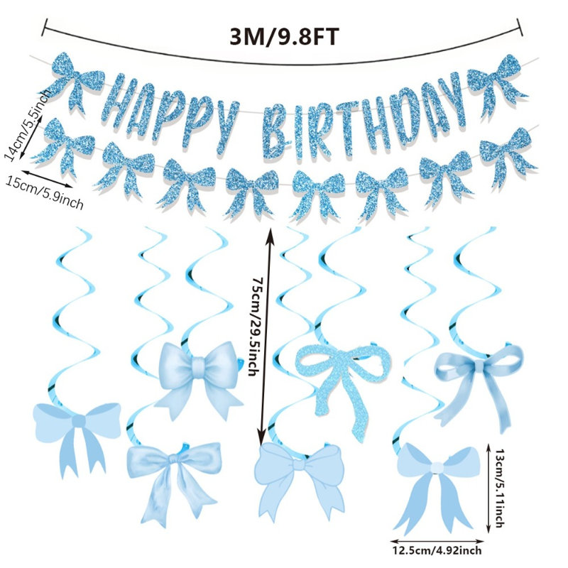 Bannière bleue et paillettes suspendues «Happy Birthday»