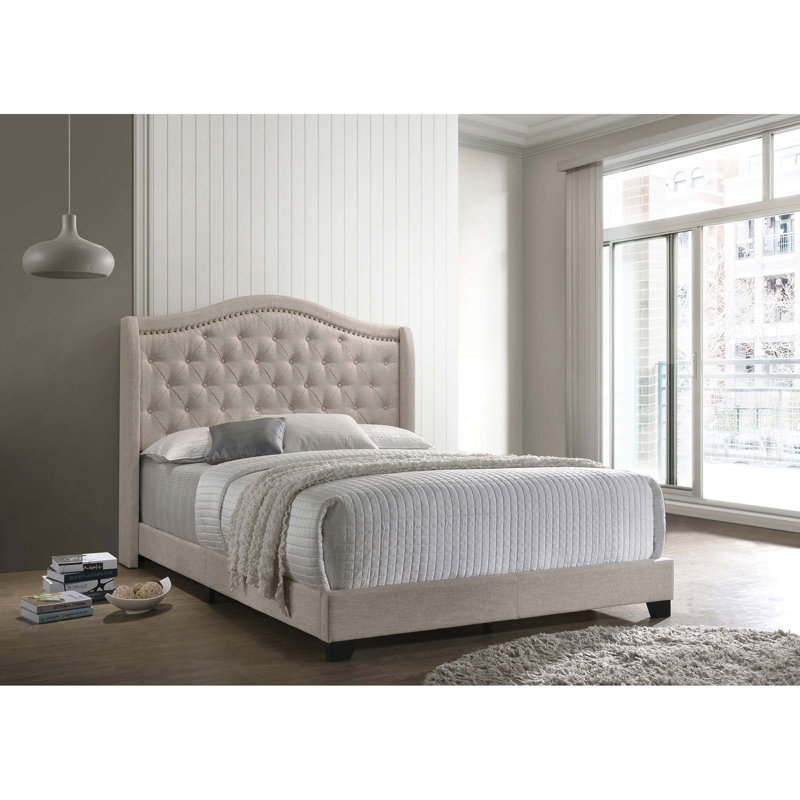 Lit design moderne et minimaliste, Beige, Double