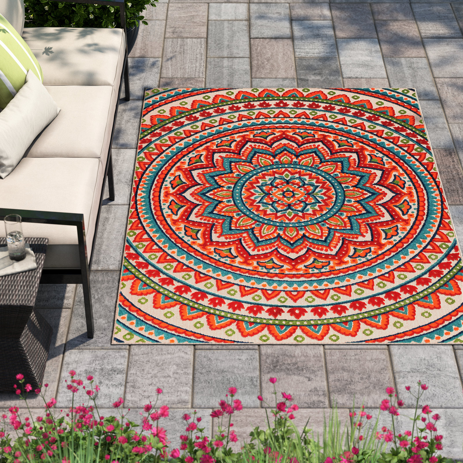 Langley Street® Murray Canyon Cream/Bright Red Indoor/Outdoor Area Rug ...