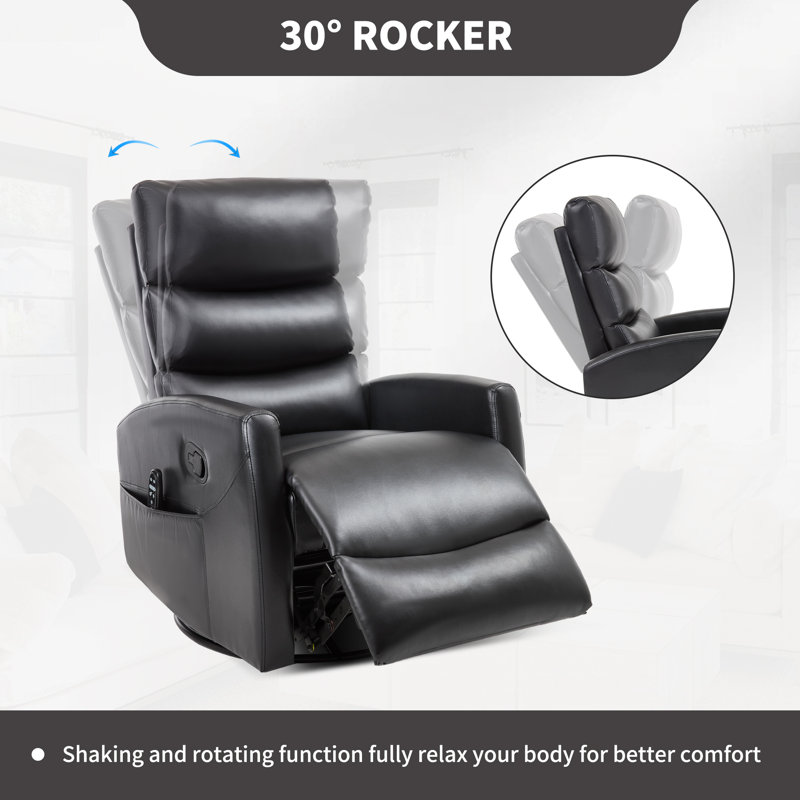  Manual Swivel Rocker Recliner Chair with Heat and Massage Fabric Glider Lounge Sofa for Living Room, Black, Black