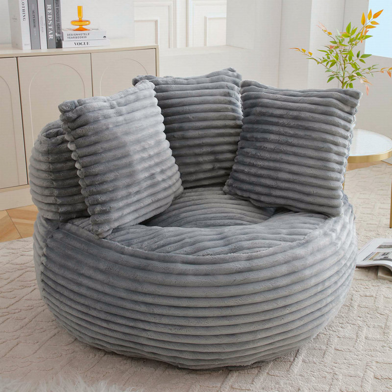 Oversized High Back Bean Bag Couch Lazy Sofa, Gray Corduroy