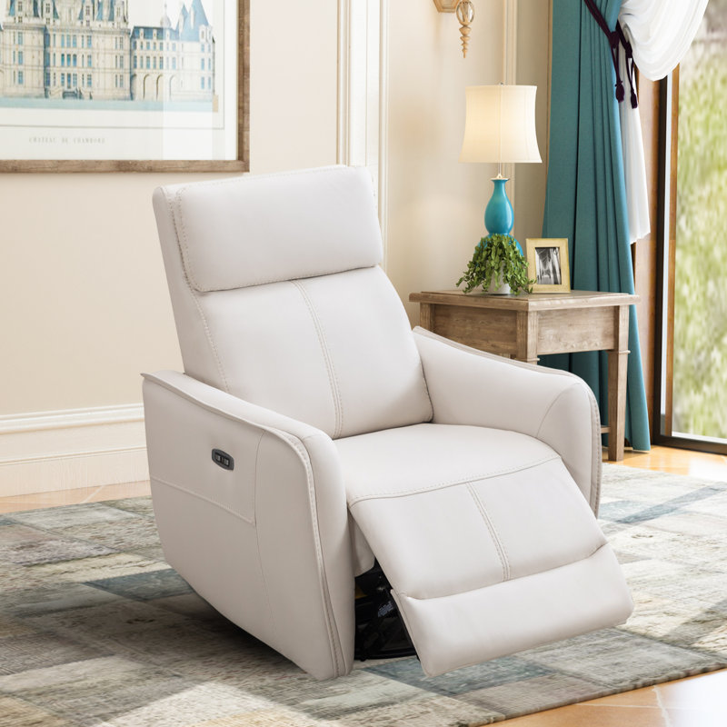 Fauteuil inclinable électrique pivotant et berçant de 32,3 po de largeur avec port USB, Ivoire ivoire