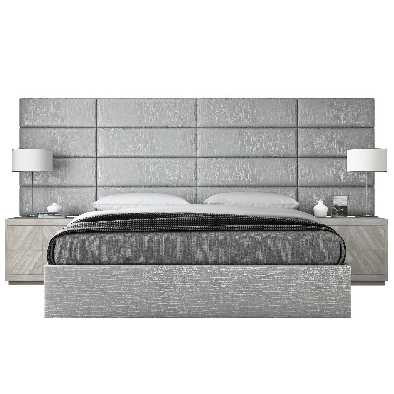 Sapan Upholstered Bed, Metallic Silver, Queen