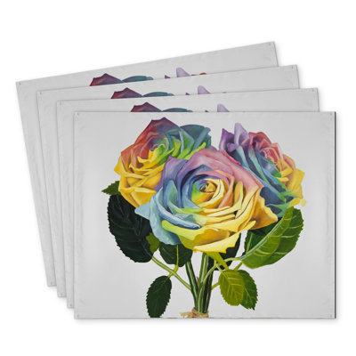 Bouquet of Rainbow Roses Polyester Chandrine Set of 4 Decor
