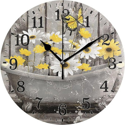 Horloge murale silencieuse pour salle de bain JUNZAN Daisy Butterfly
