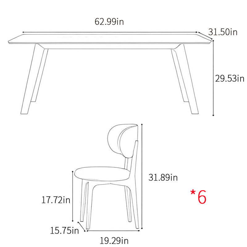 Ensembles de table de salle à manger de style français, rétro, moderne et simple, H 29,53 po x L 62,99 po x l 31,5 po
