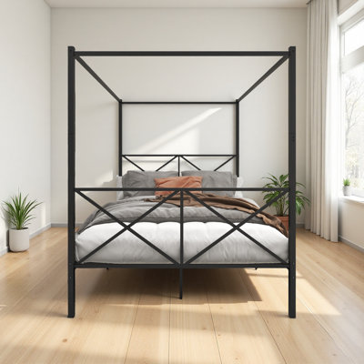 Metal Canopy Bed Frame, Platform Bed Frame With X Shaped Frame