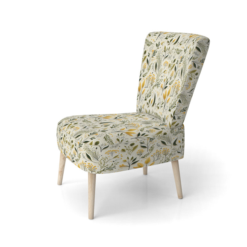 Chaise d'appoint rembourrée Cottage A, Motif floral jaune et vert