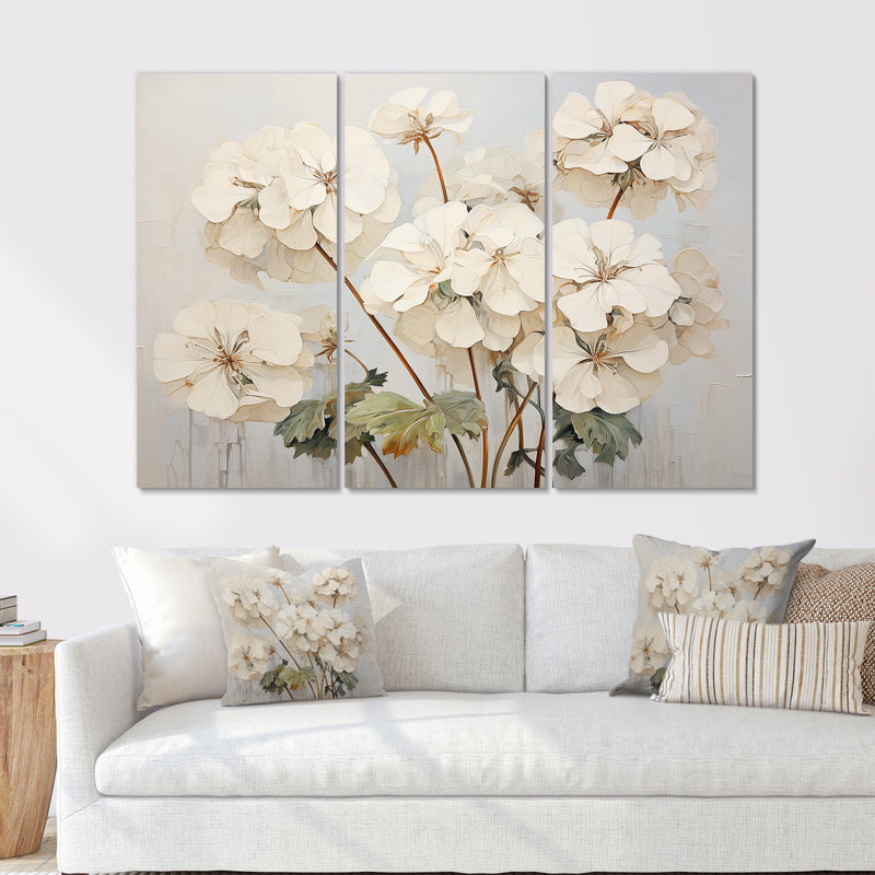 Ensemble de décorations murales Minimalisme beige Geraniums IV - Geraniums, Toile tendue, H 32 po x l 48 po x P 1 po