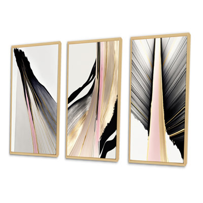" Minimalism Pink And Gold Cubic Fusion VI " 3 - Pieces