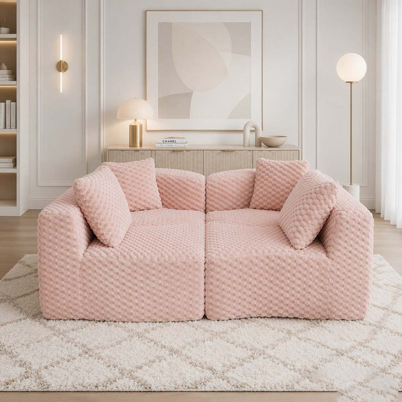 Canapé modulaire modulaire de 137,8 po sans os rembourré pour le salon, Pink