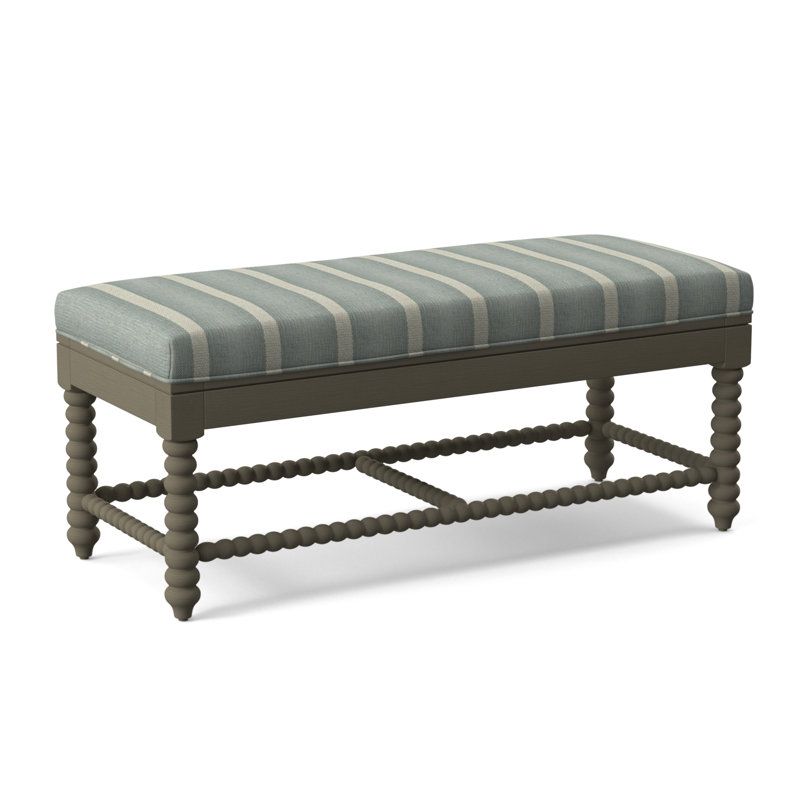 Banc en bois massif Louisa, Finition pierre de foyer, Rayé bleu clair et blanc / 0256-54