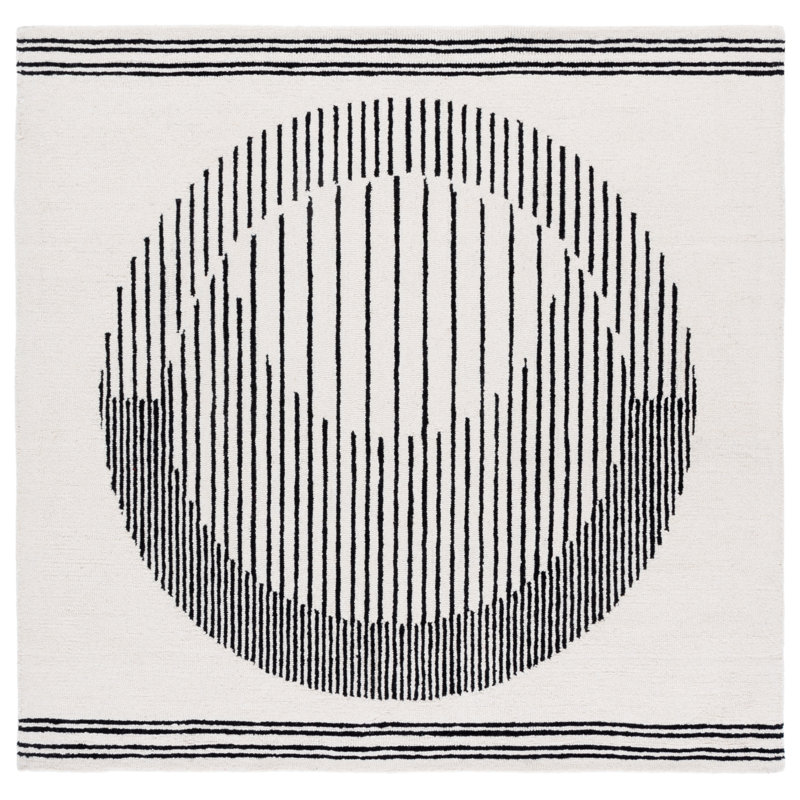 Kyndahl 680 Hand Tufted Wool/Cotton Abstract Indoor Use Only Rug in Ivory/Black, Square 6'