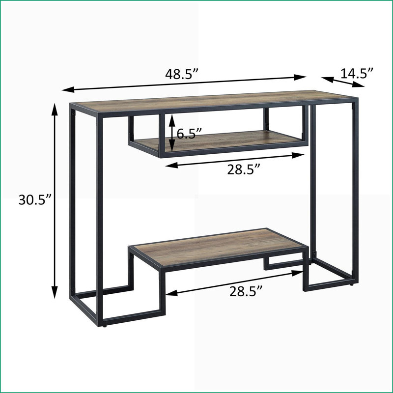 Table basse en chêne rustique et noir avec 2 tablettes, surface polyvalente et structure en métal robuste