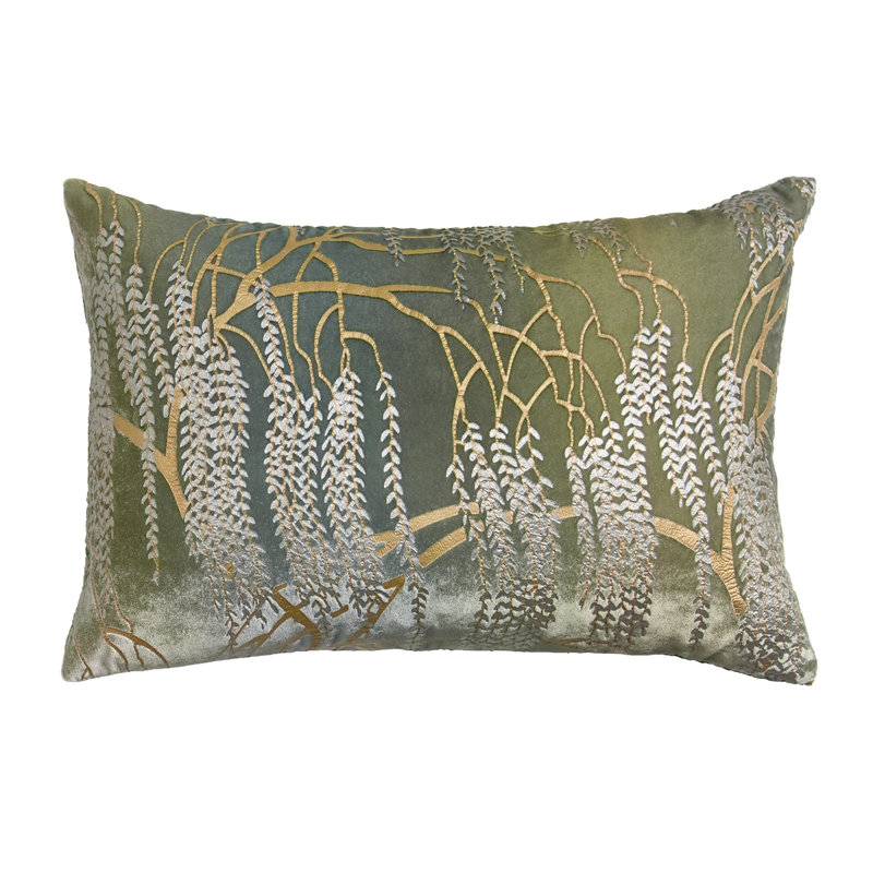 Willow Metallic Mini Rectangular Velvet Pillow Cover & Insert, Nickel, Rectangle 14"H x 20"W