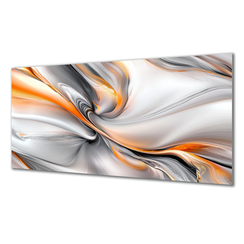 Marbre ascendant orange clair et gris I - art mural abstrait en métal, impression murale en marbre