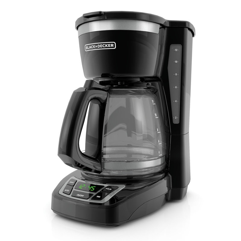 Cafetière numérique 12 tasses Black + Decker, filtre à panier lavable programmable, Sneak-A-Cup, infusion automatique, fenêtre d'eau, plaque chauffante