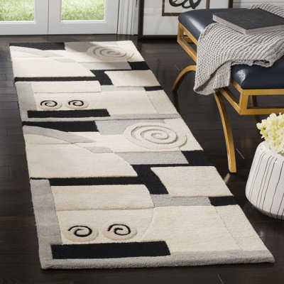 Bertile Ikat/Geometric Handmade Tufted Wool Grey/Silver/Charcoal Area Rug