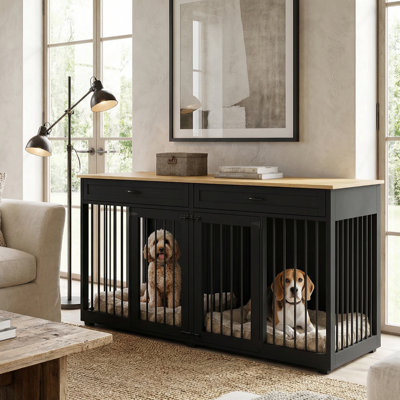 Grande cage pour chien Dorien avec 2 tiroirs et cloison